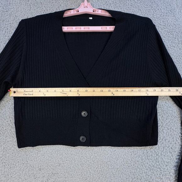 Black Ribbed Cropped Button Cardigan Sweater Women’s FITSLIKE: Small - Picture 3 of 9